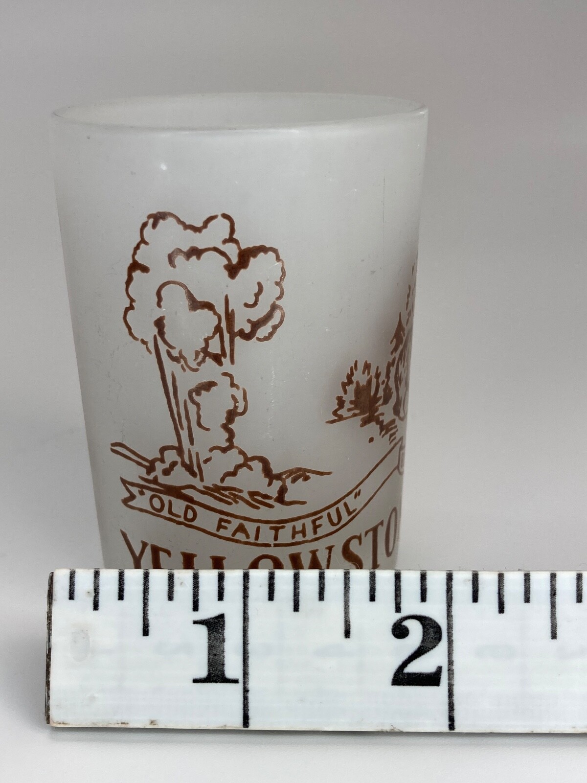 Yellowstone Souvenir Frosted Glass Toothpick Holder Old Faithful National Park