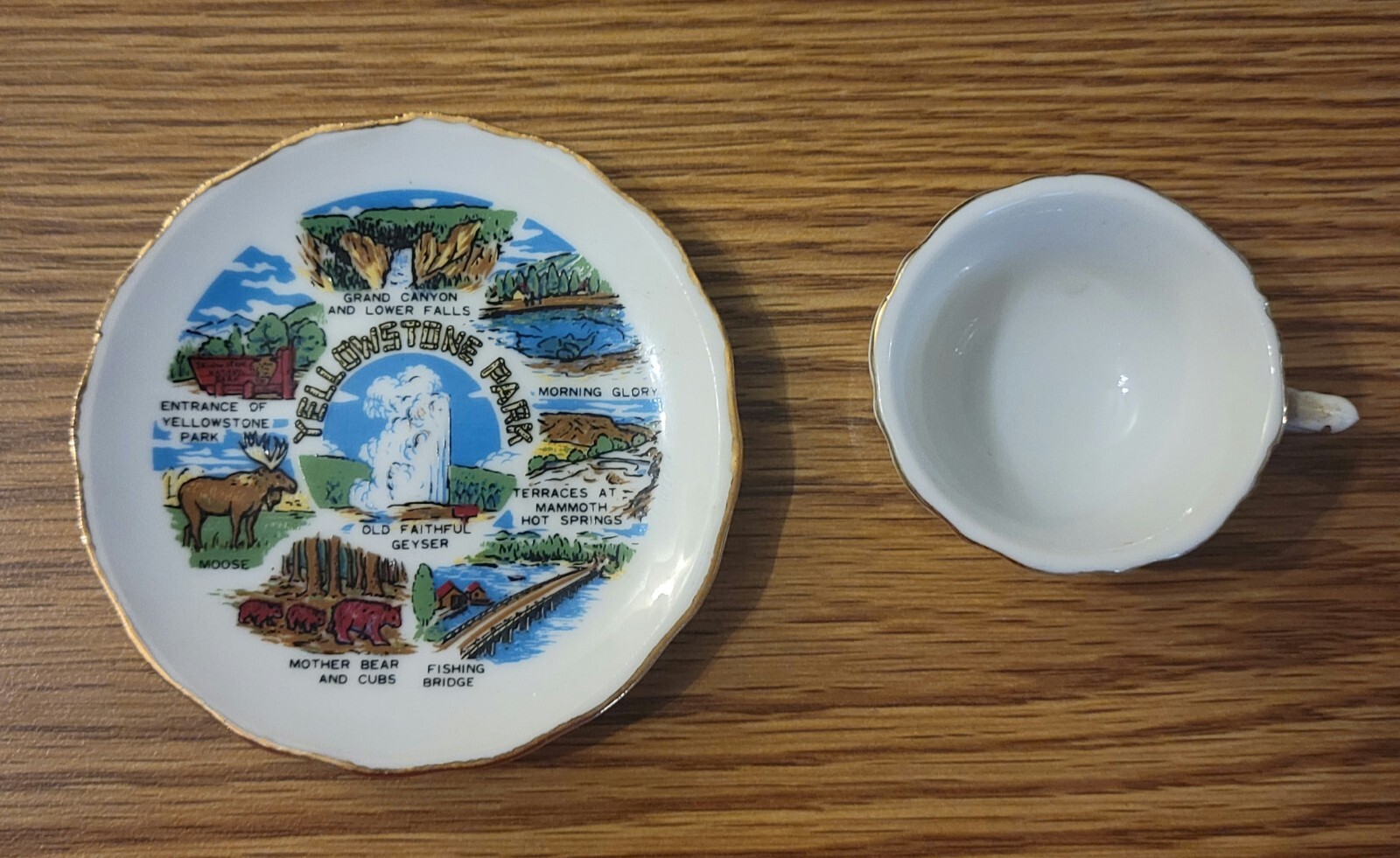 Vintage Painted Yellowstone Park Souvenir Collectors Miniature Plate & Mug Japan