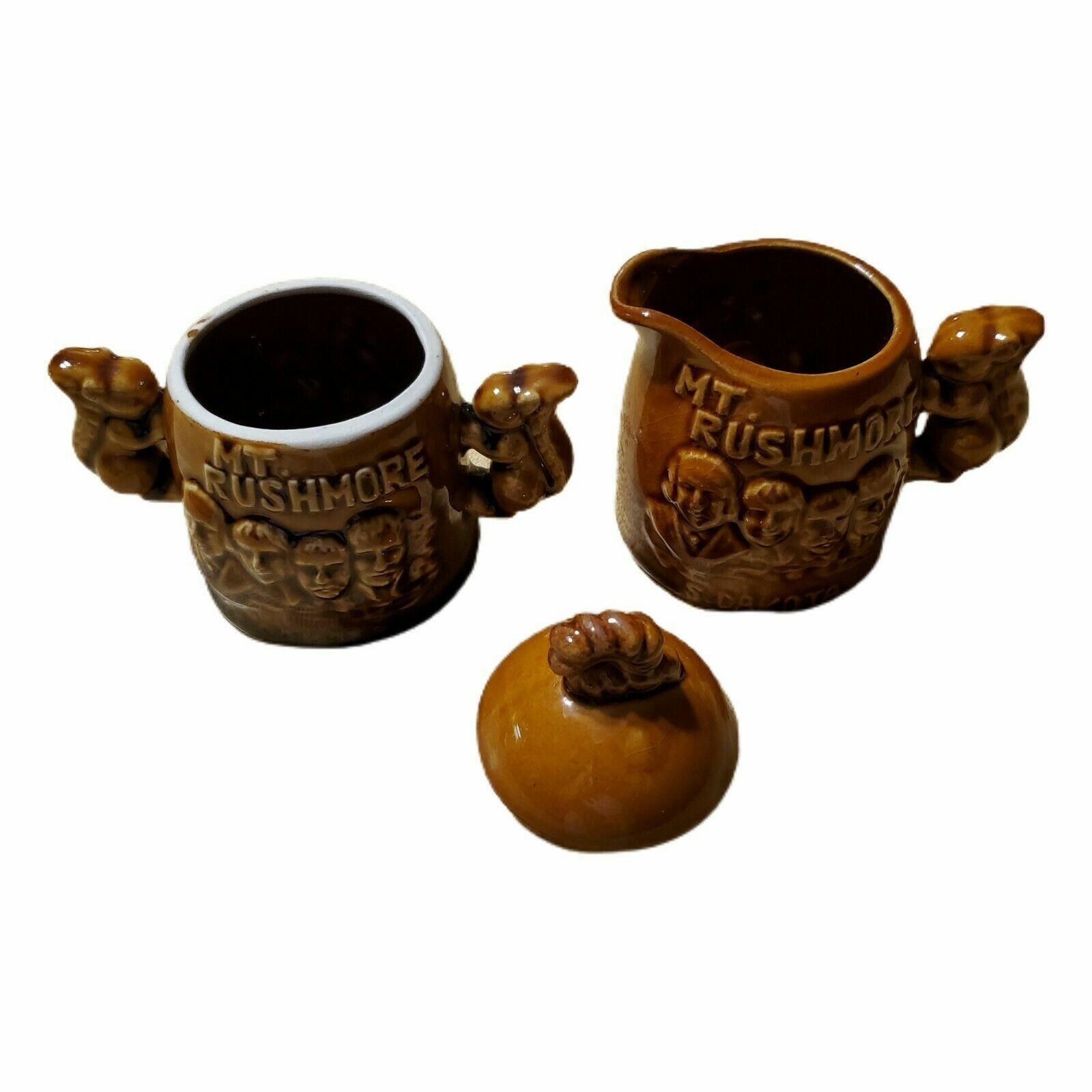 MT RUSHMORE South Dakota Ceramic NATIONAL Park Creamer Sugar Tourism Vintage