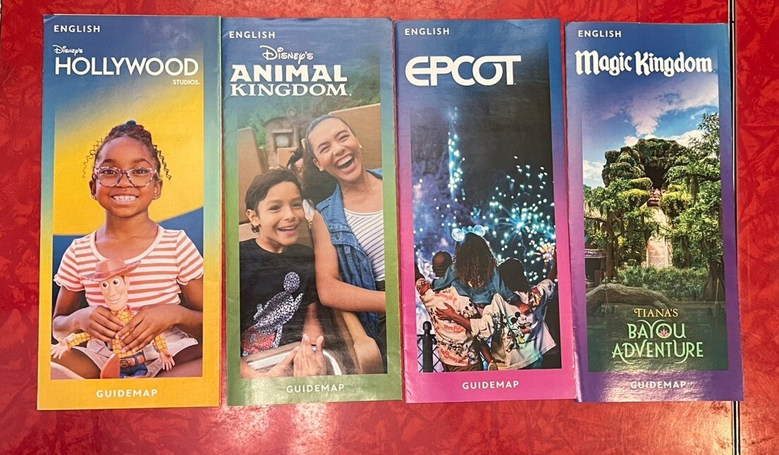 DISNEY WDW MAGIC KINGDOM EPCOT ANIMAL KINGDOM HOLLYWOOD STUDIO GUIDEMAP SET 2024