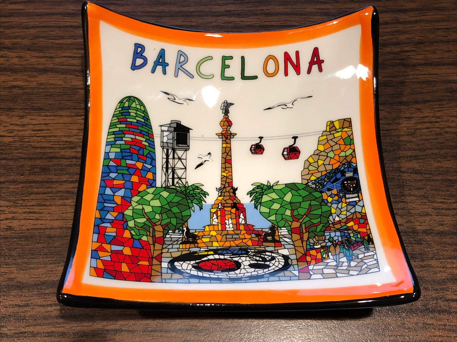 Vintage Ceramic Souvenir Trinket Dish BARCELONA Spain Ole Mosaic 11cm