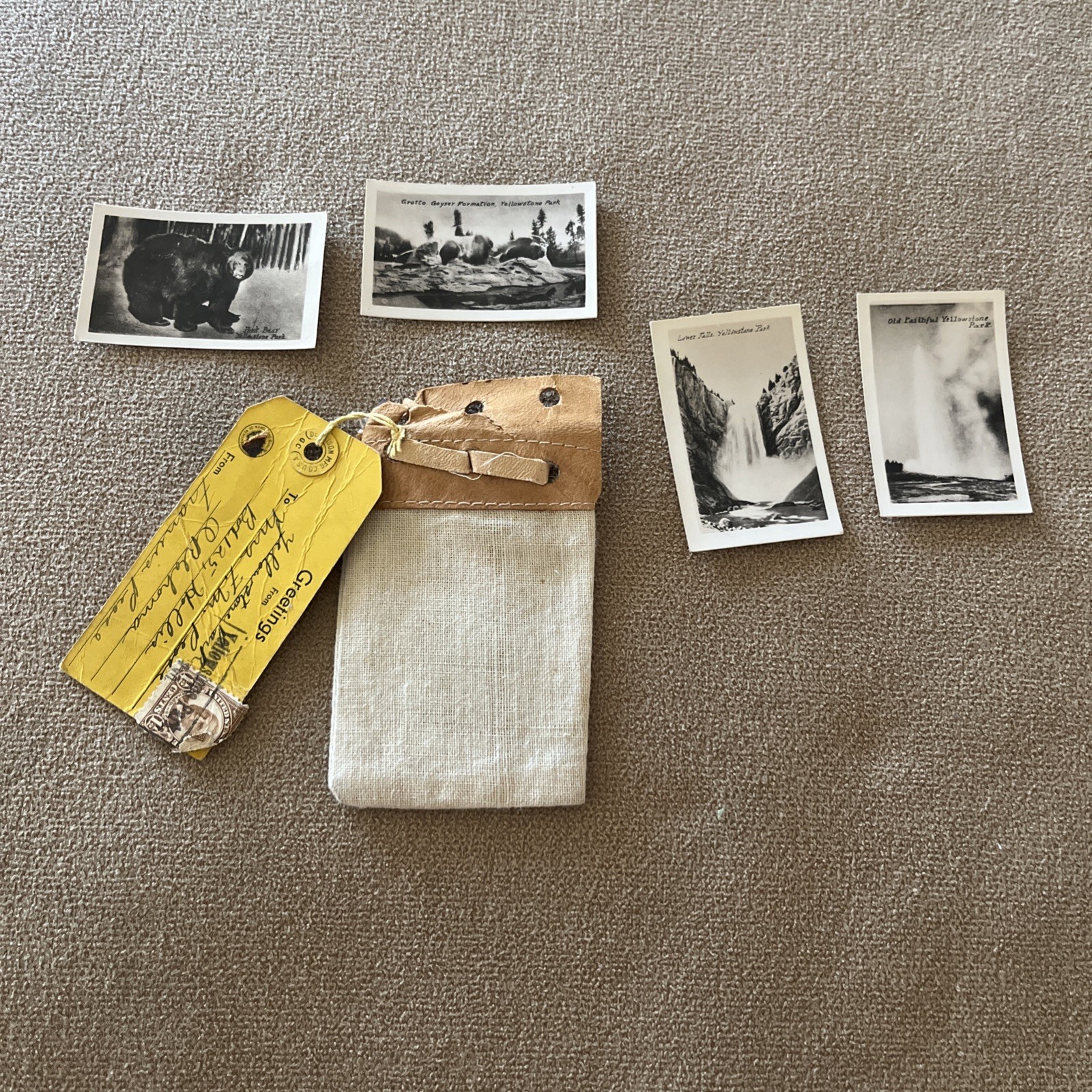 US Mail POUCH From Yellowstone Park With 4 Original Photos And 1 Cent Stamp