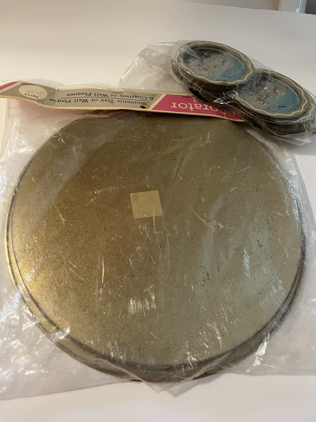 Vtg Mount Rushmore Metal Tin Collector Souvenir Plate Tray 11” & Coasters