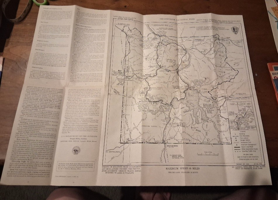 Yellowstone National Park – Vintage 1955 revised brochure map