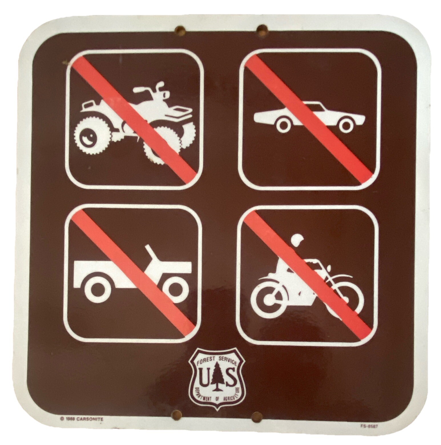 Original 1988 US FOREST SERVICE DEPT. Of Agriculture “NO VEHICLES “ fiber board