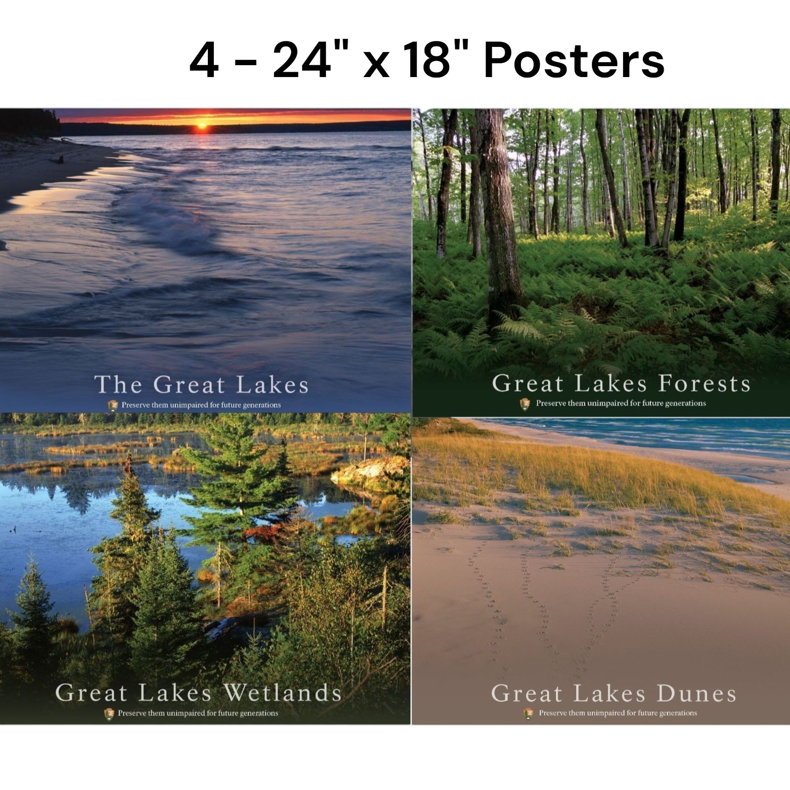 4 -Great Lakes National Park Service 24×18 2 Sided Posters Lakes Forest Dunes
