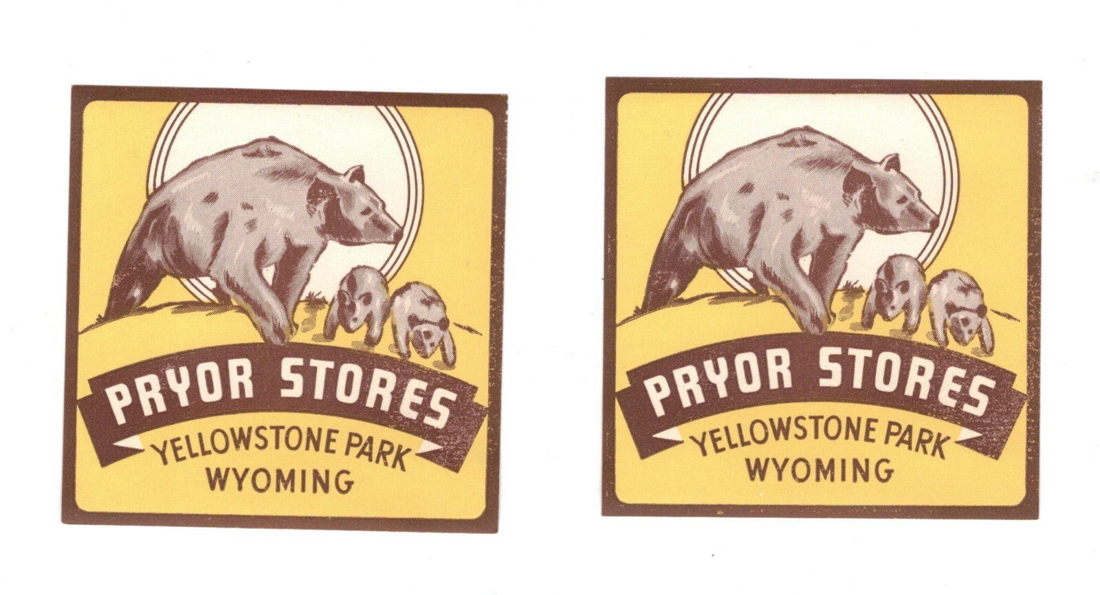 Two Original 1930’s Pryor Stores Decals, Yellowstone Park Wyoming