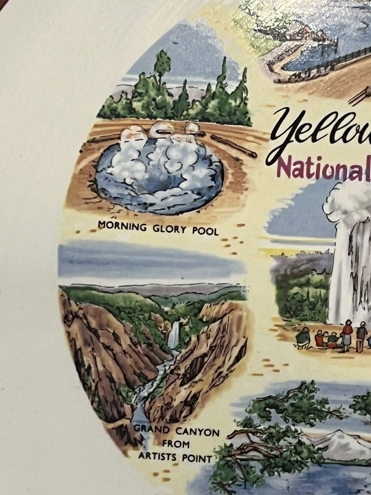Vintage Yellowstone National Park Souvenir 10 1/4″ Plate Old Faithful Mammoth