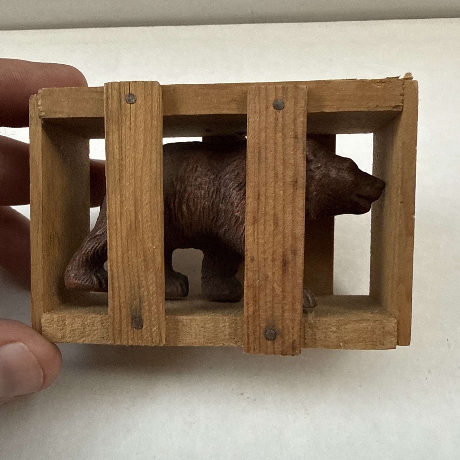Vintage Good Luck Bear In Wood Crate Souvenir from Yellowstone national park