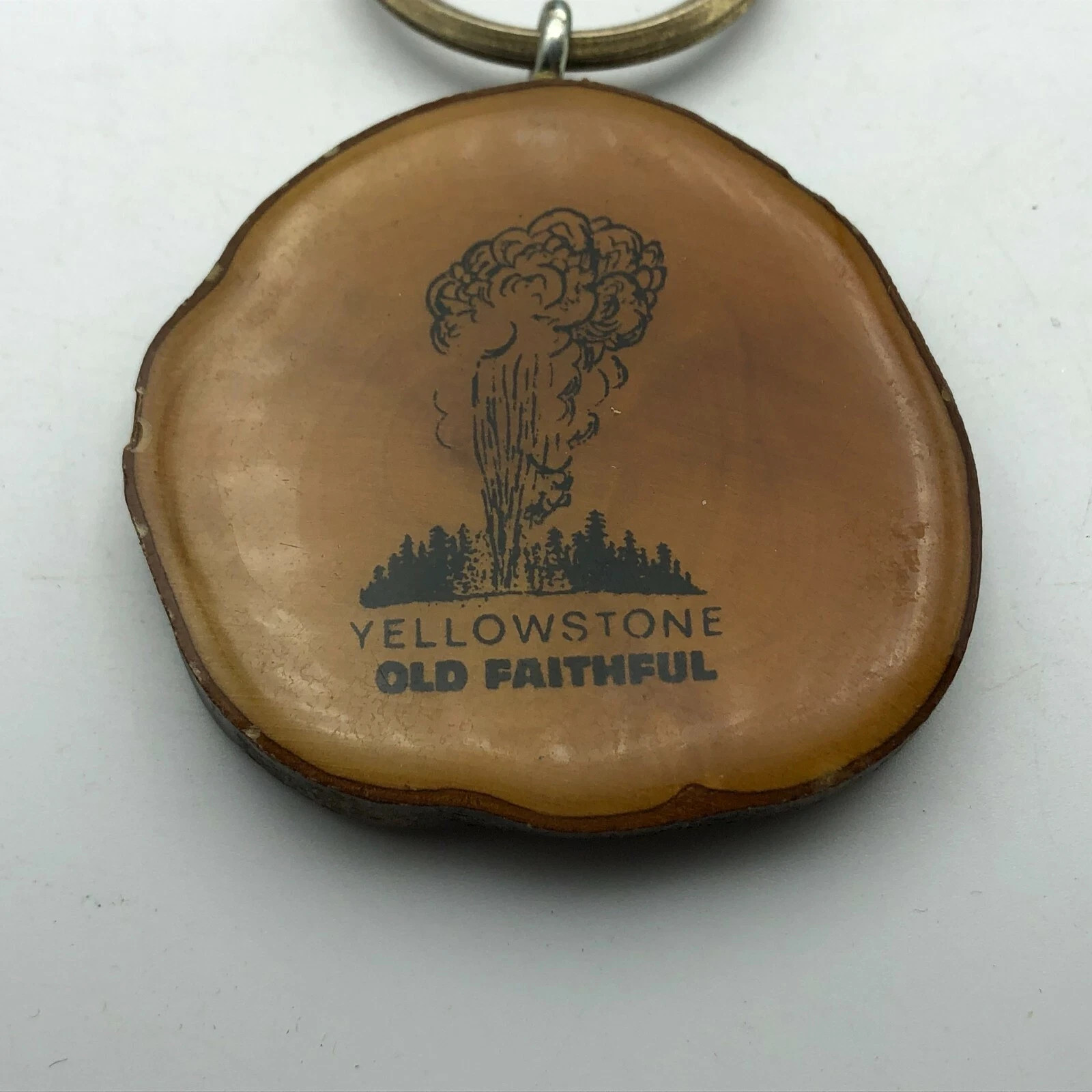 Yellowstone Fob Old Faithful Keychain Keyring Geyser Lacquered Branch Vintage