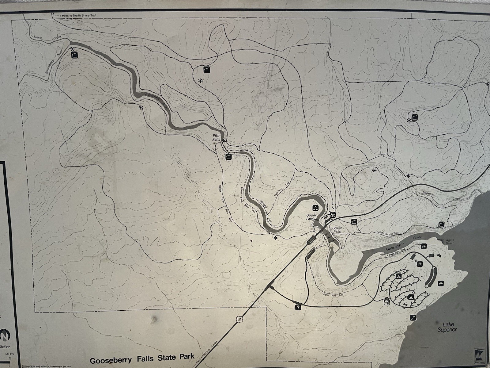 Authentic VTG Gooseberry State Park Trails Tin Metal Map w/Legend Lake Superior