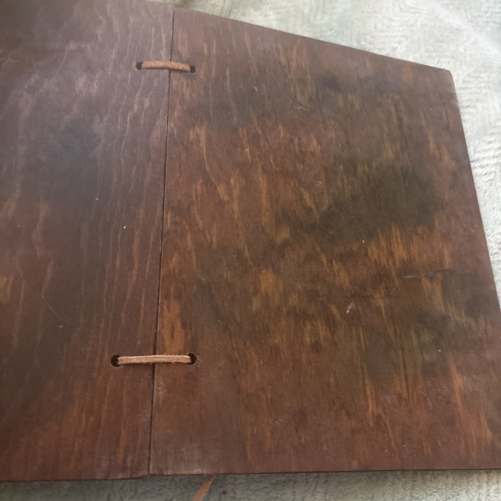 Vtg Carved Wood Scrapbook – Yellowstone National Park Leather Ties Rustic Cabin