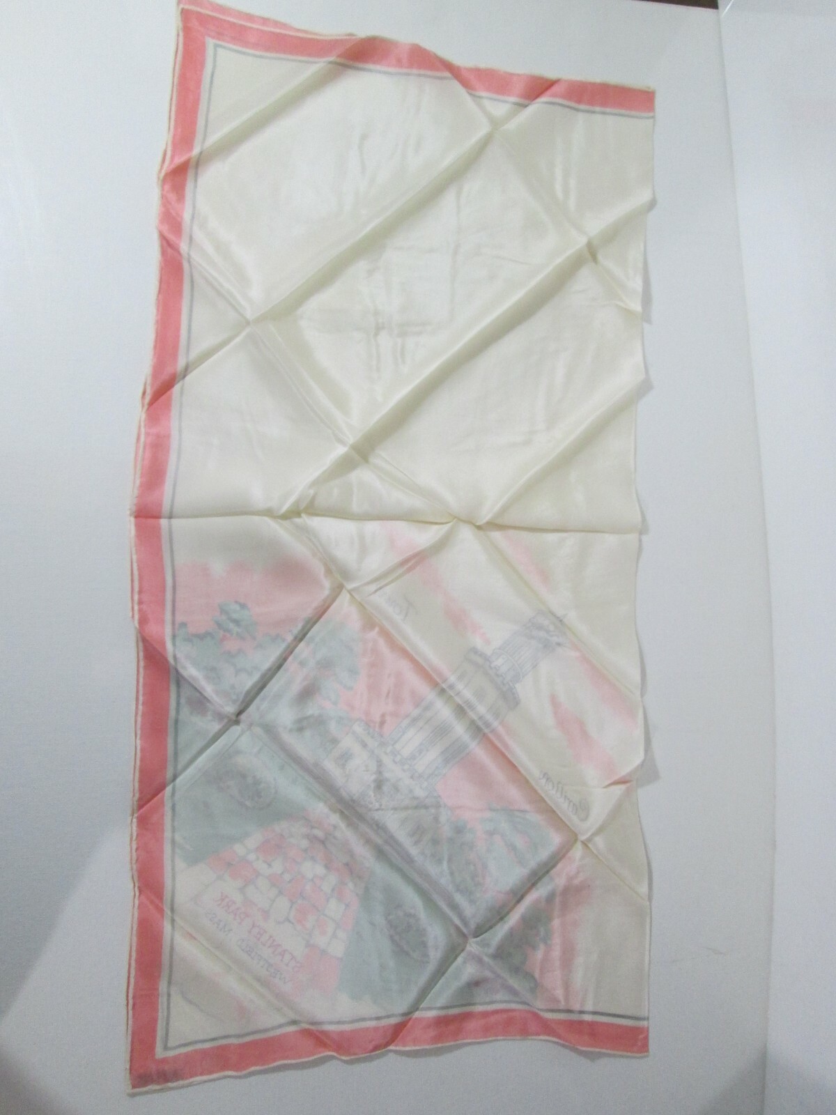 VINTAGE 1950s Stanley Park Carillon Tower Westerfield MA UNUSED Silk Crepe Scarf