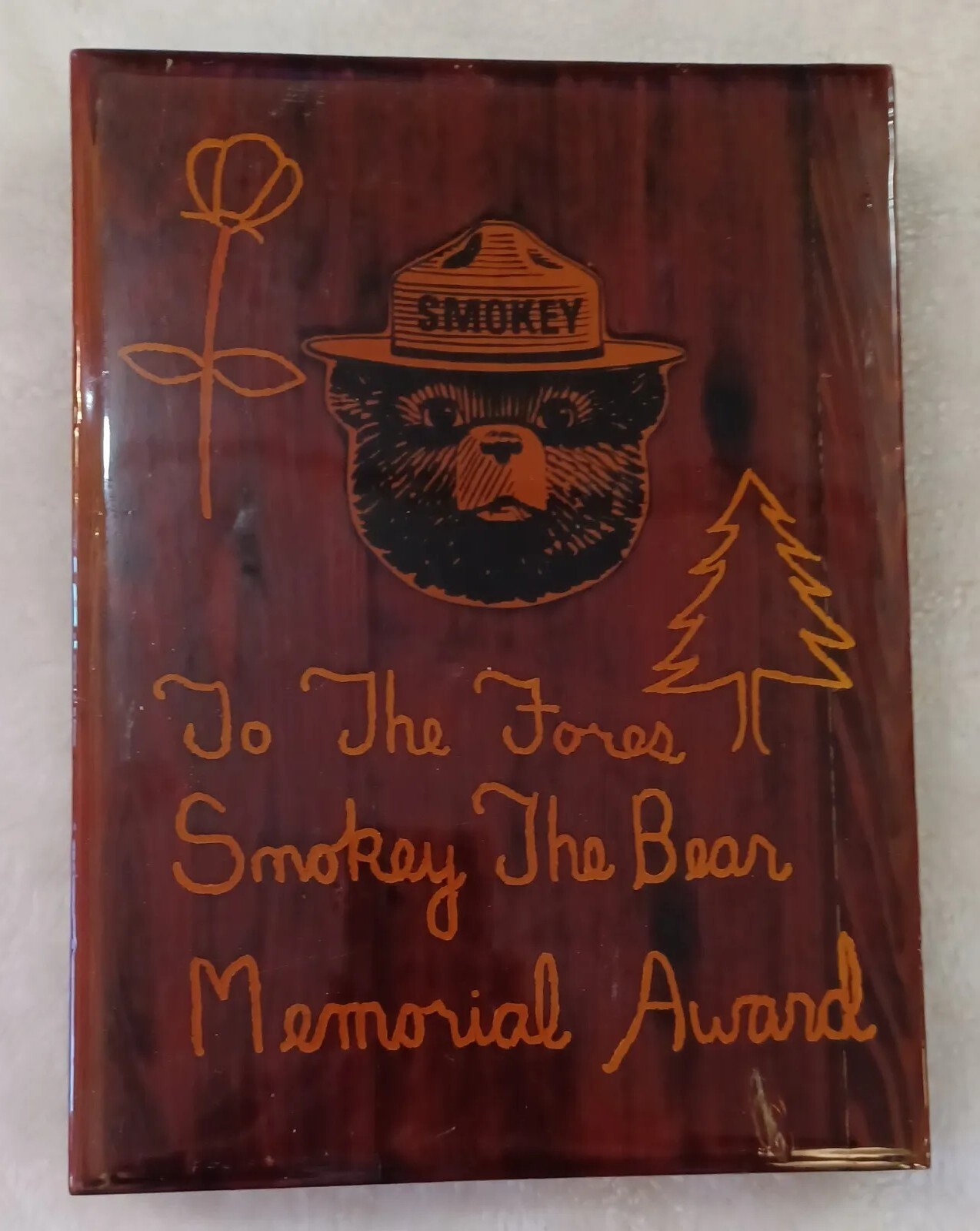 Rare Vintage SMOKEY THE BEAR Memorial Award Wood Plaque Mandela Effect