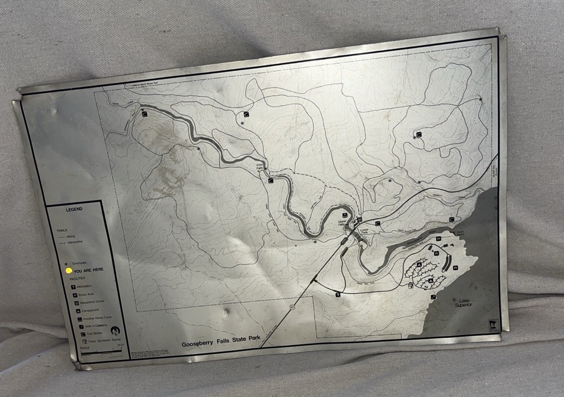 Authentic VTG Gooseberry State Park Trails Tin Metal Map w/Legend Lake Superior