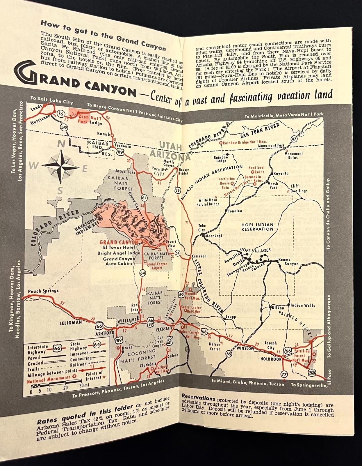 1956 Grand Canyon National Park AZ Midcentury Guide Map Vintage Travel Brochure