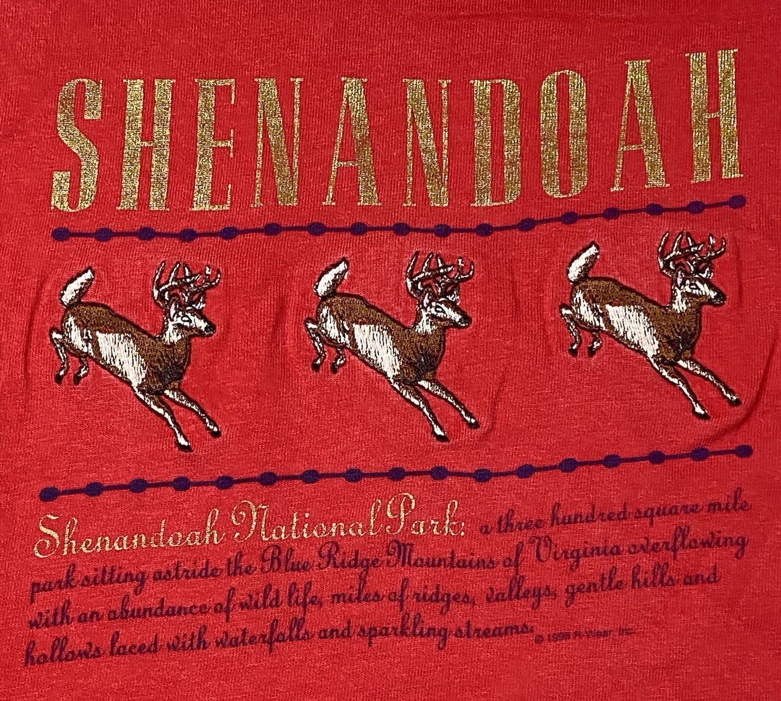 Vintage 90s T Shirt Shenandoah National Park Embroidered Deer Cut Off Grunge