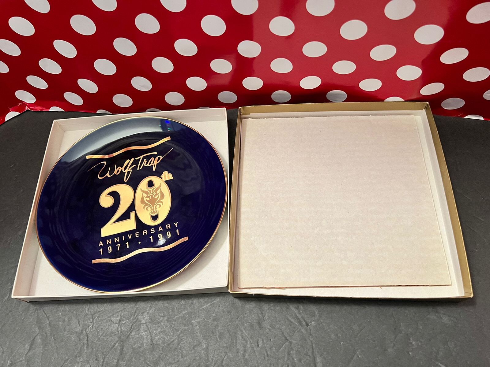 Wolf Trap for the Performing Arts 20th Anniversary Plate 1971-1991 Blue Gold Box