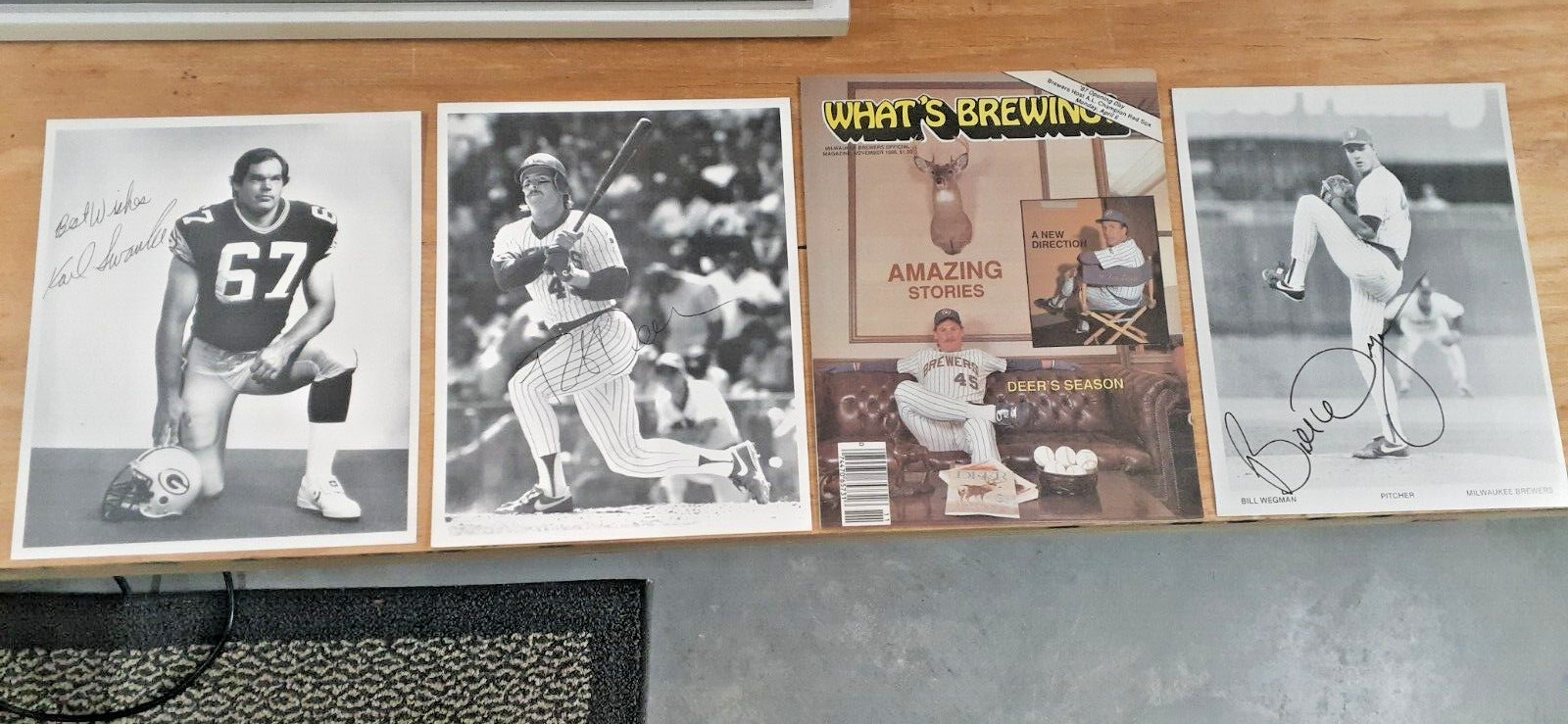 ROB DEER, BILL WEGMAN OF BREWERS AND KARL SWANTKE PACKERS PICTURES/BREWERS MAG