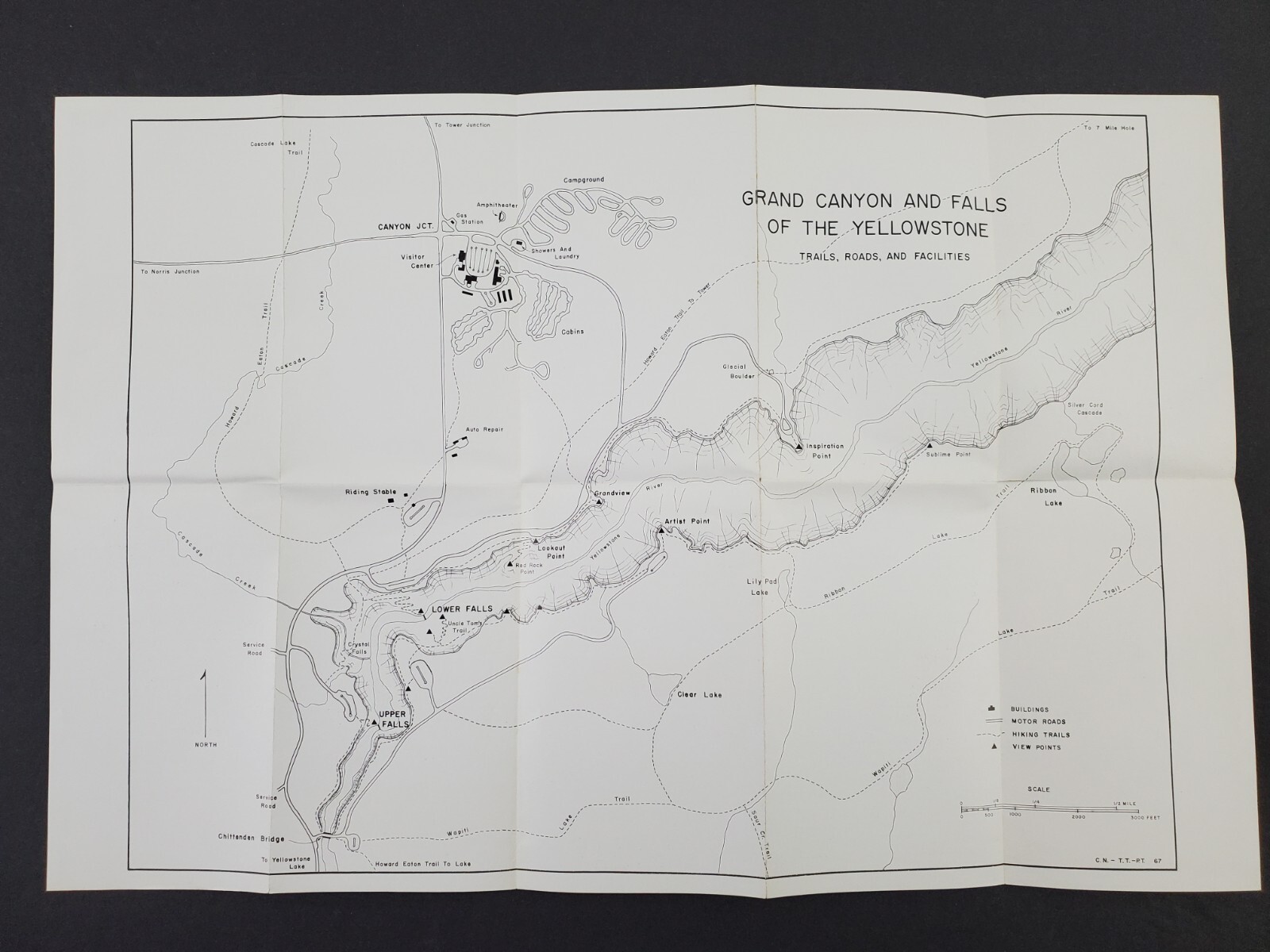 1967 Yellowstone Park Grand Canyon Falls Trail Map Vintage Travel Brochure