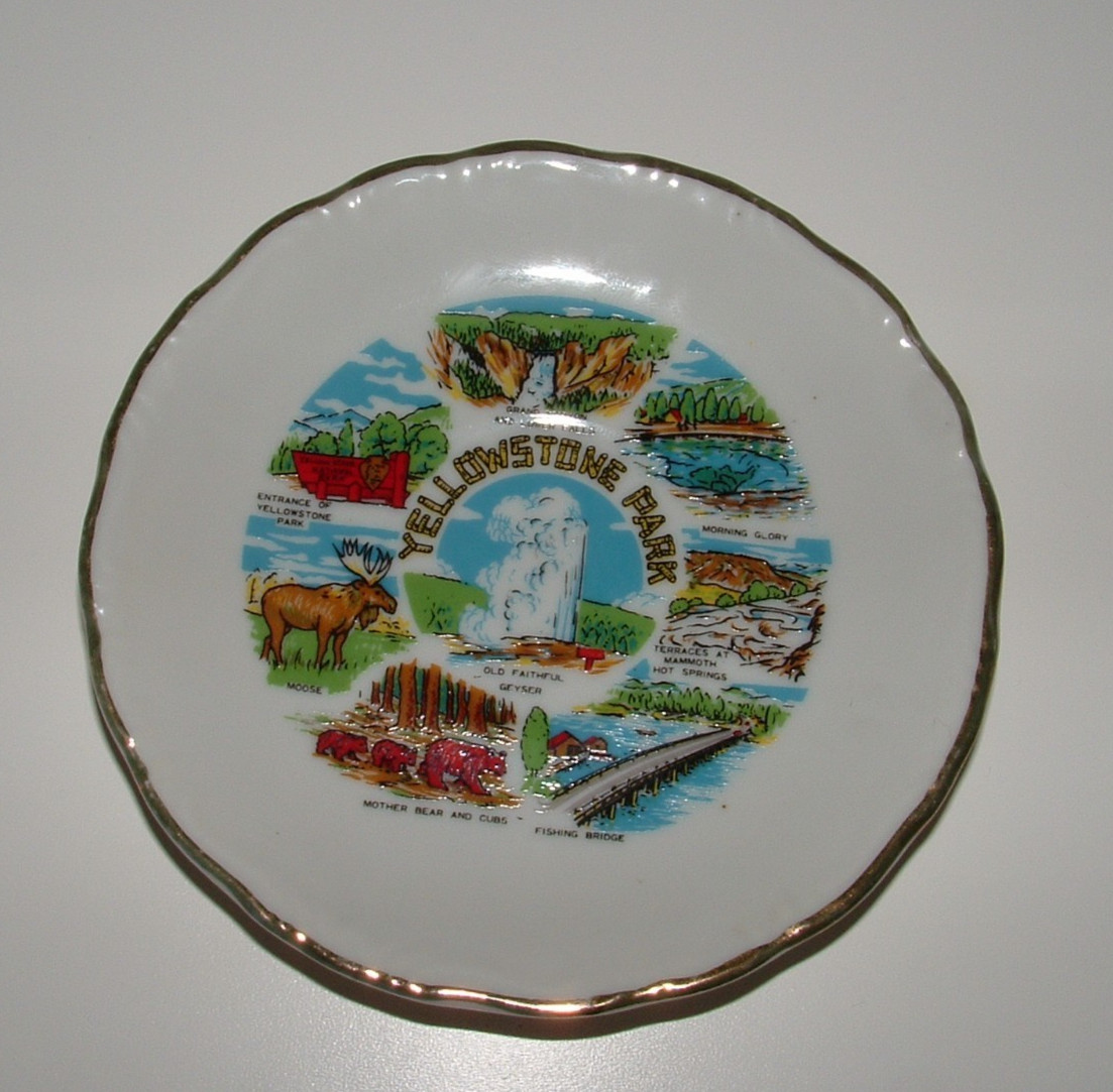 Yellowstone Park Old Faithful Cup & Saucer, Age Unknown, pre-owned
