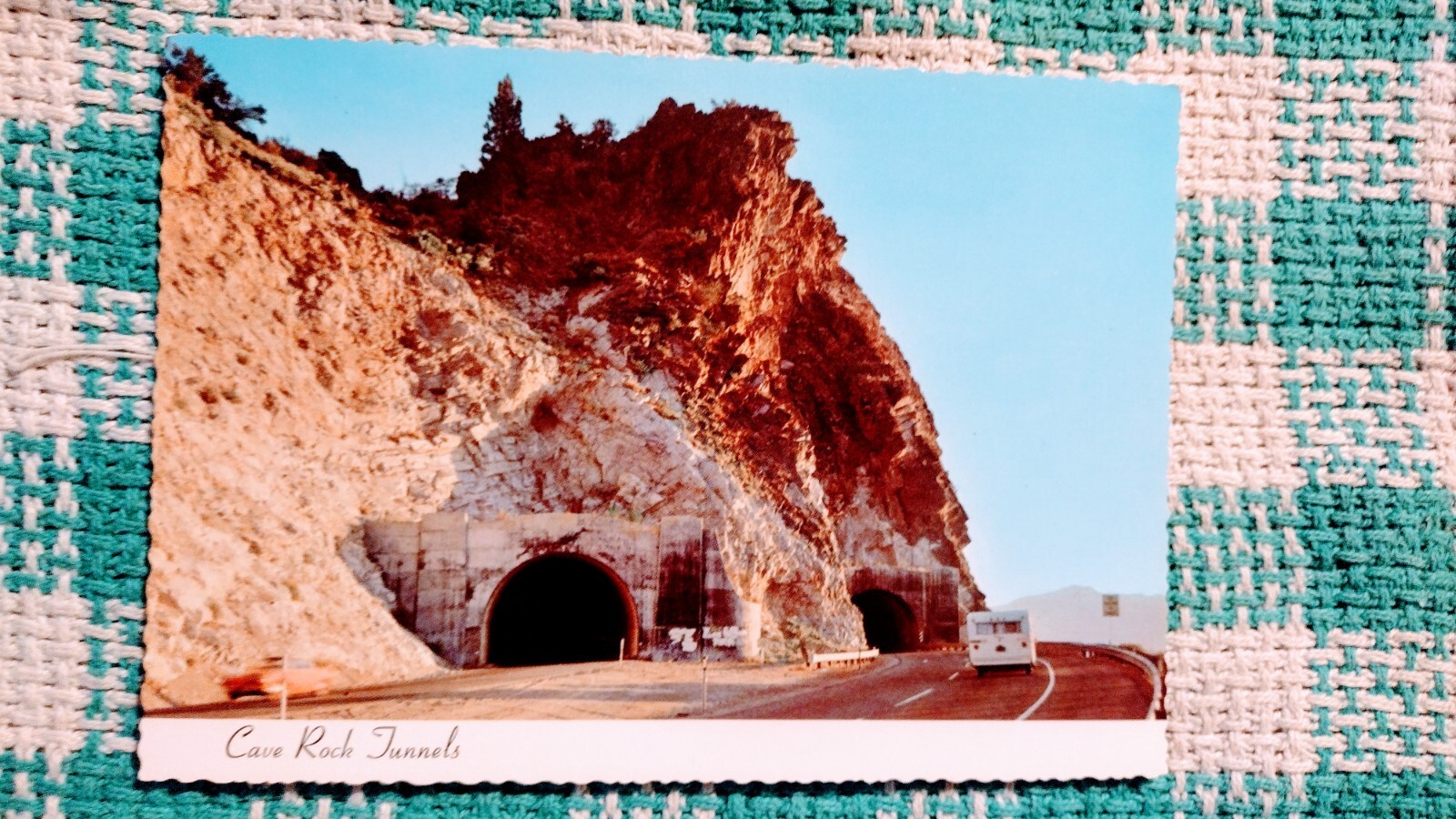 VINTAGE POST CARD CAVE ROCK TUNNELS LAKE TAHOE SIERRA NEVADA