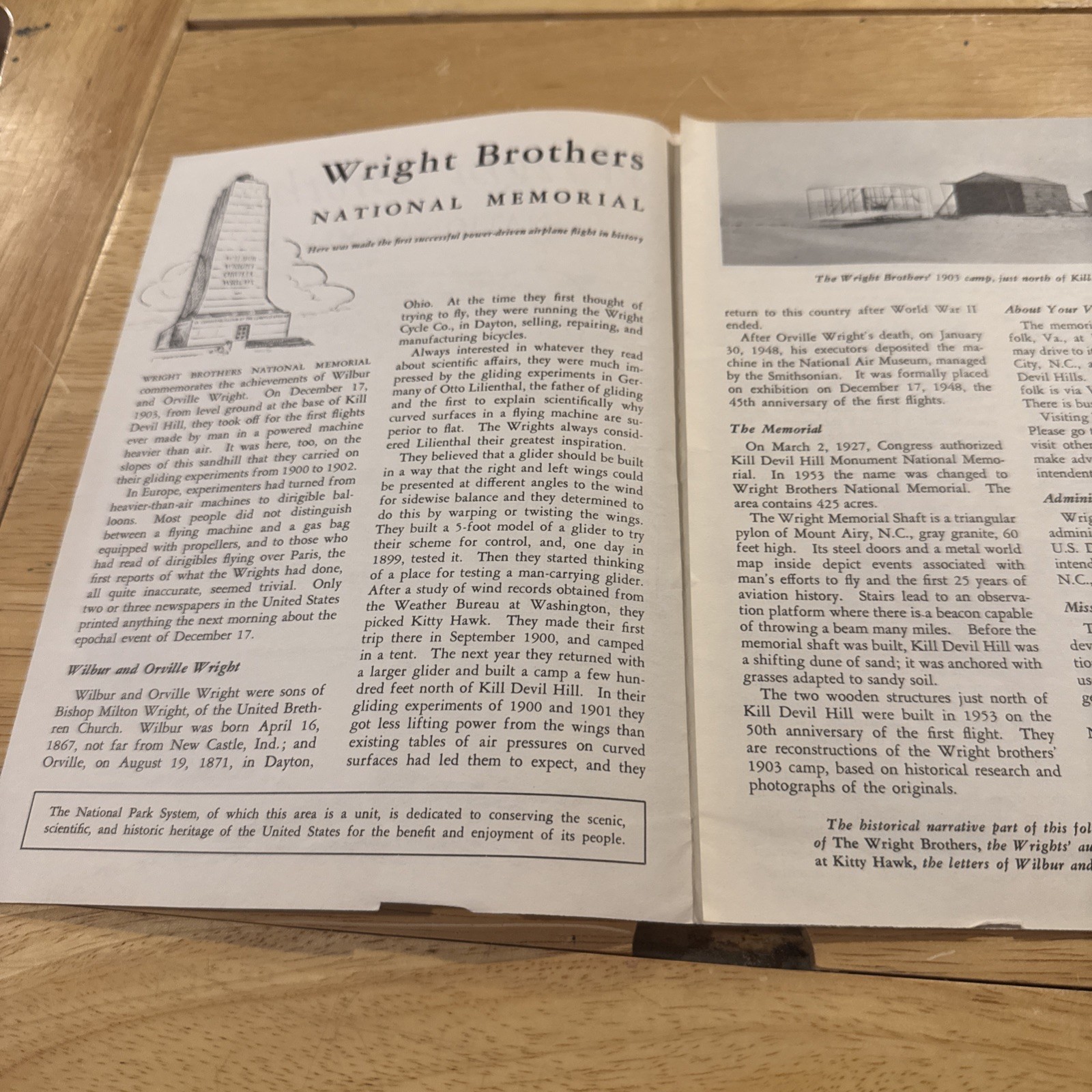 1959 Wright Brothers National Memorial Brochure Pamphlet North Carolina OBX