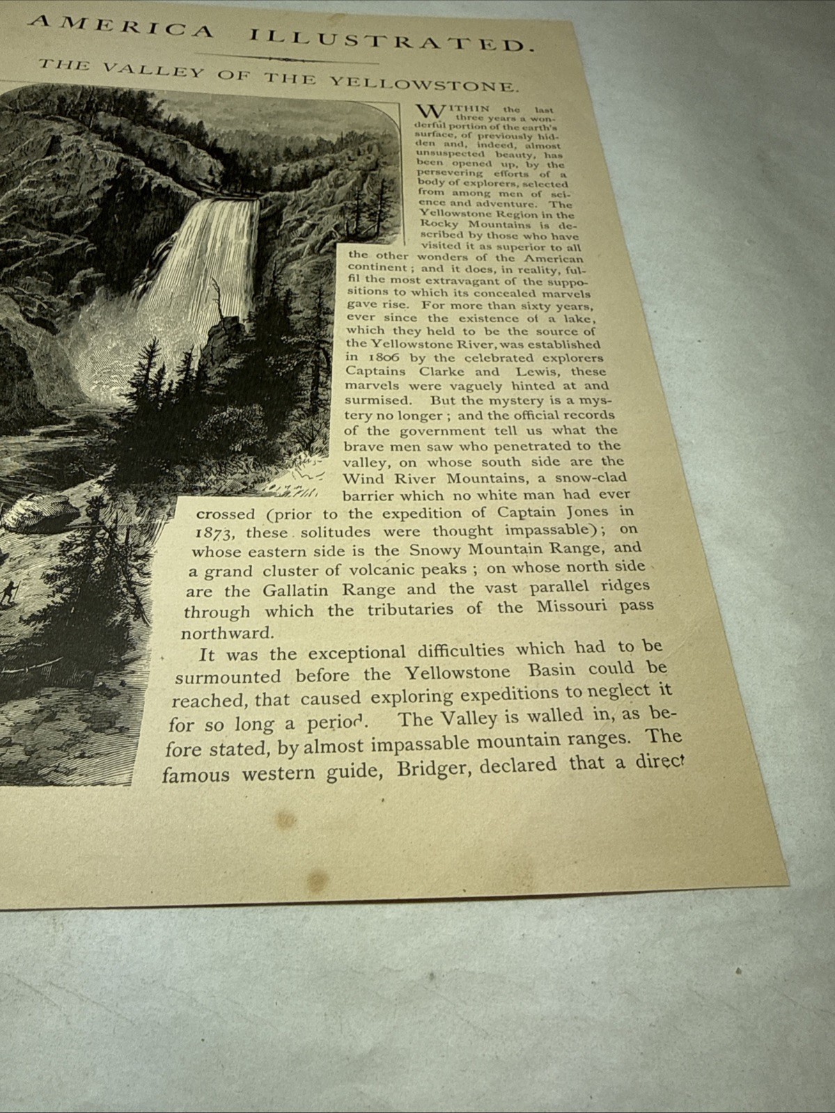 Orig 1877 Engraving The Valley Of The Yellowstone Falls River Park WY Wyoming