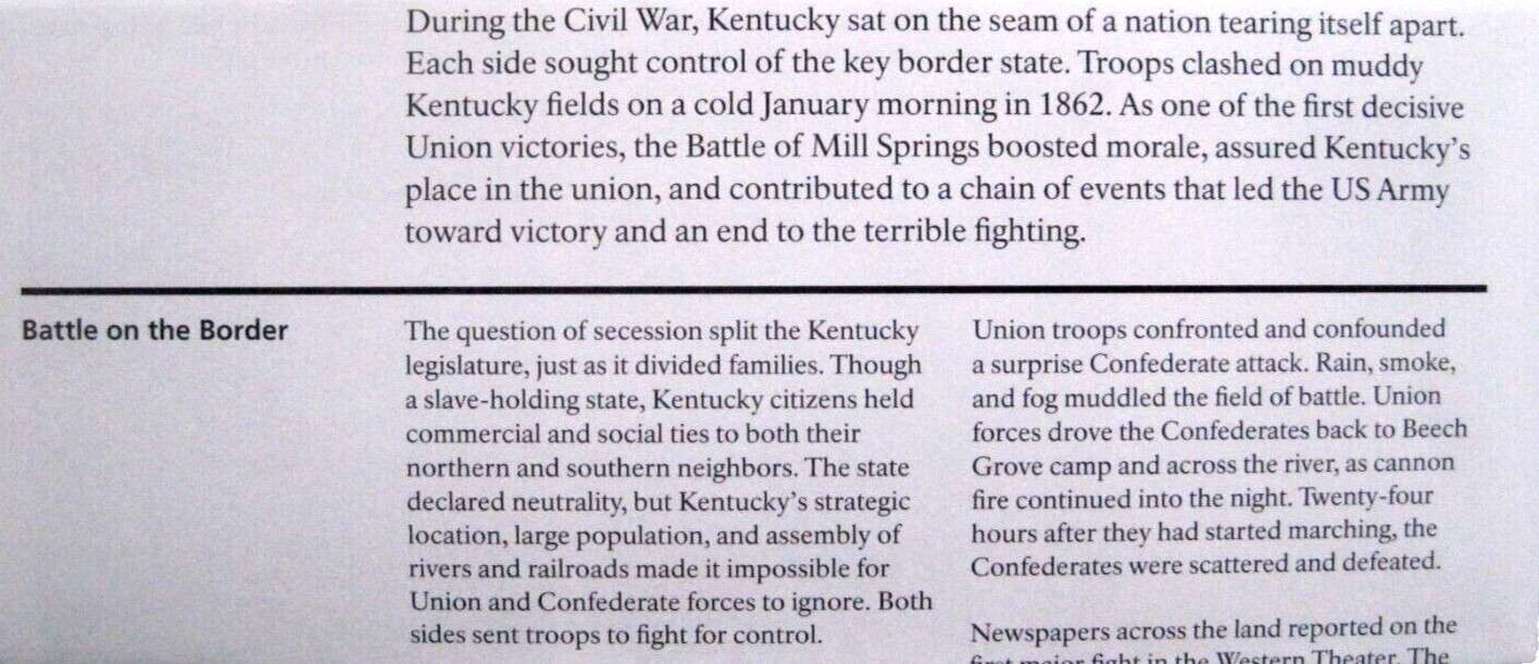 Mill Springs Battlefield Monument National Park Service Unigrid Brochure