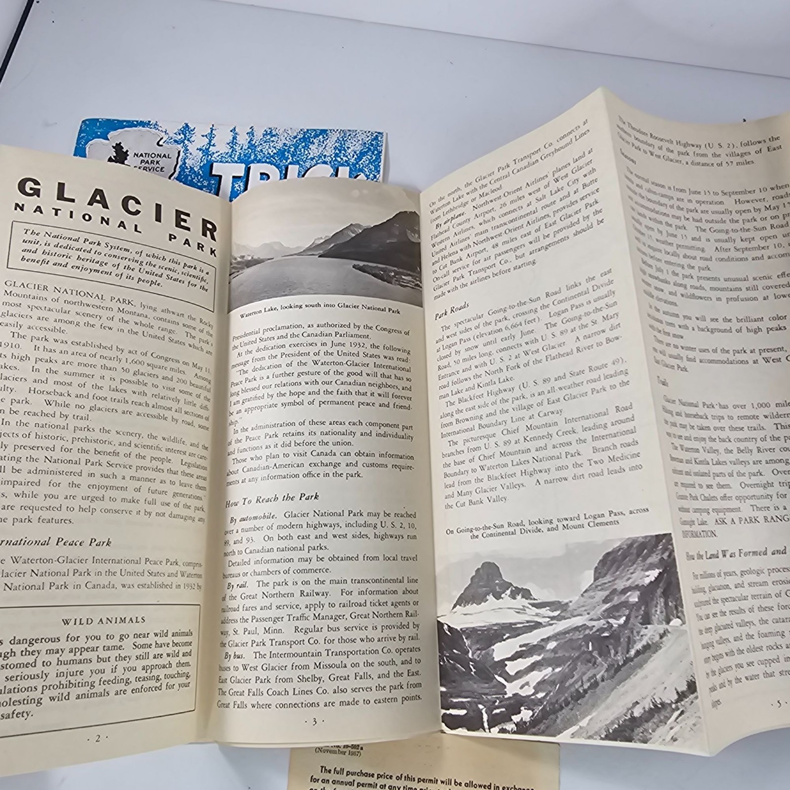 Glacier National Park Ephemera Lot: 2 Vintage Brochures& 1960 Automobile Permit