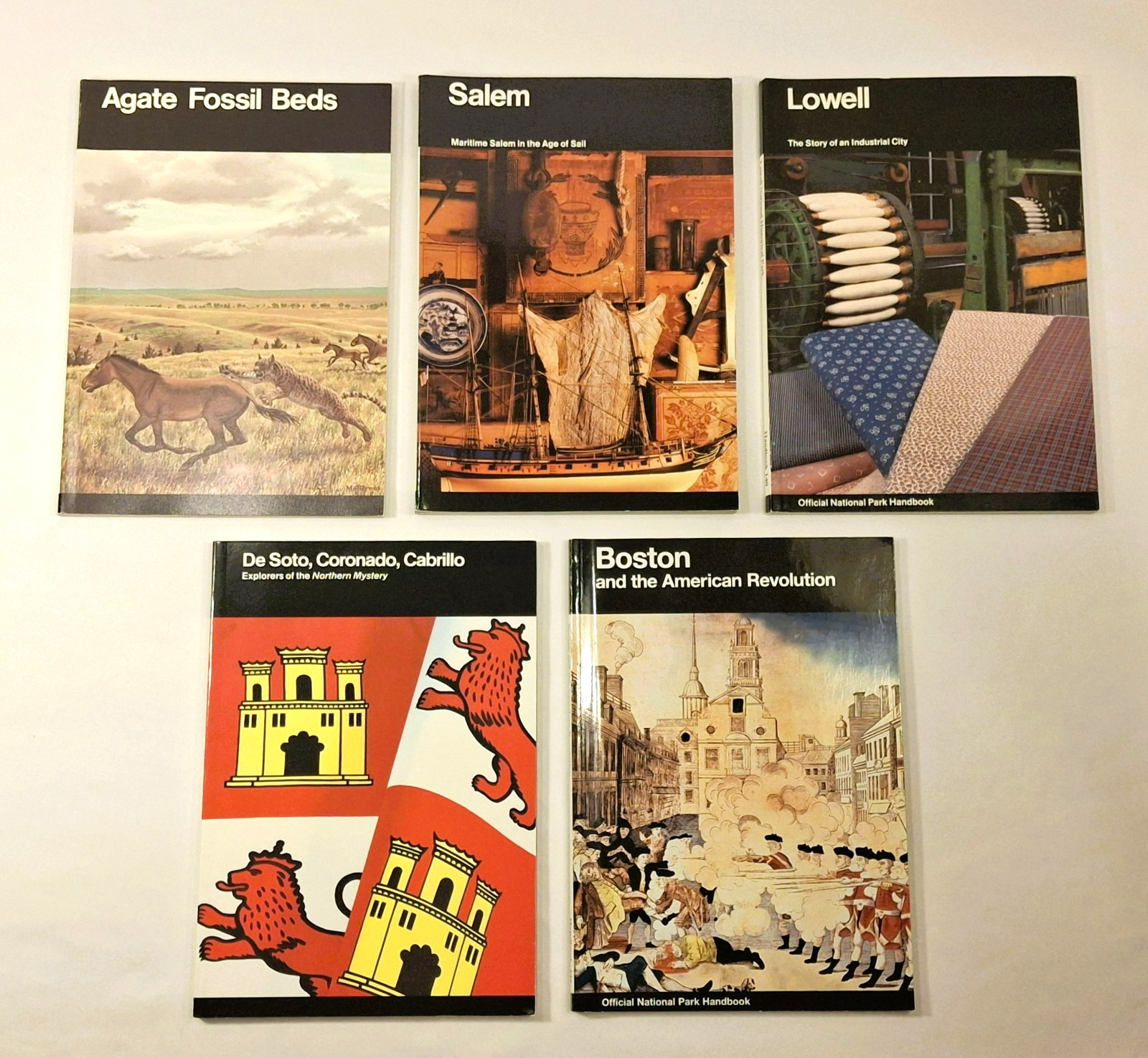 Lot 5 Vintage NPS National Park Handbooks Agate Salem Lowell Boston 1980-98
