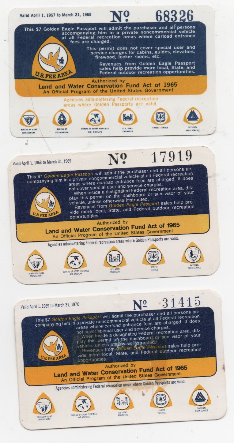 Three 1960s Federal Recreation Area Entrance Permit Cards 1967-1968-1969