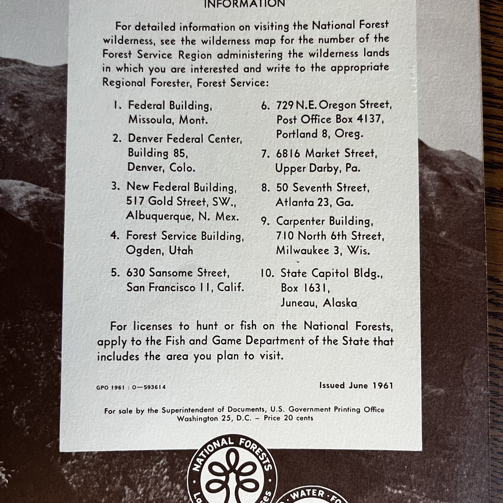 1961 NATIONAL FORESTS OF PA- U.S. DEPT. OF AGRICULTURE, PA 459