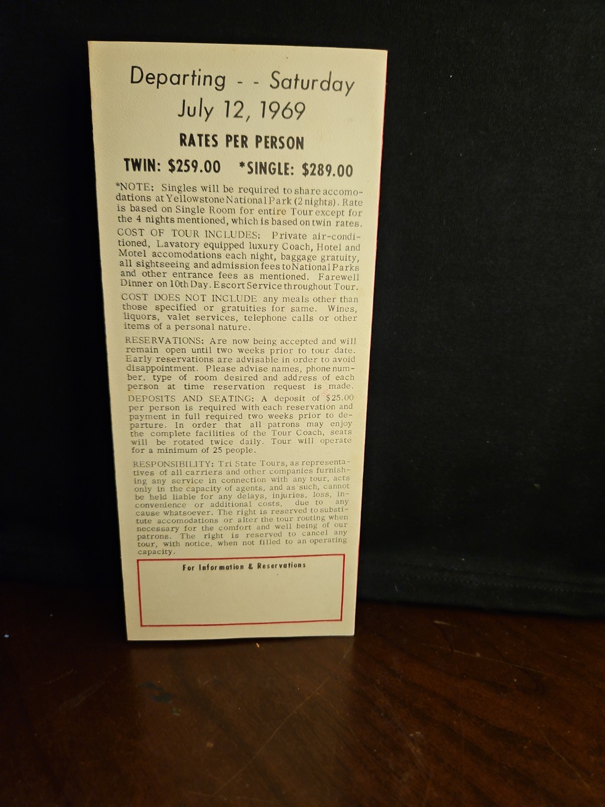 VTG Black Hills Yellowstone National Park Tri State Tour Advertising Brochure