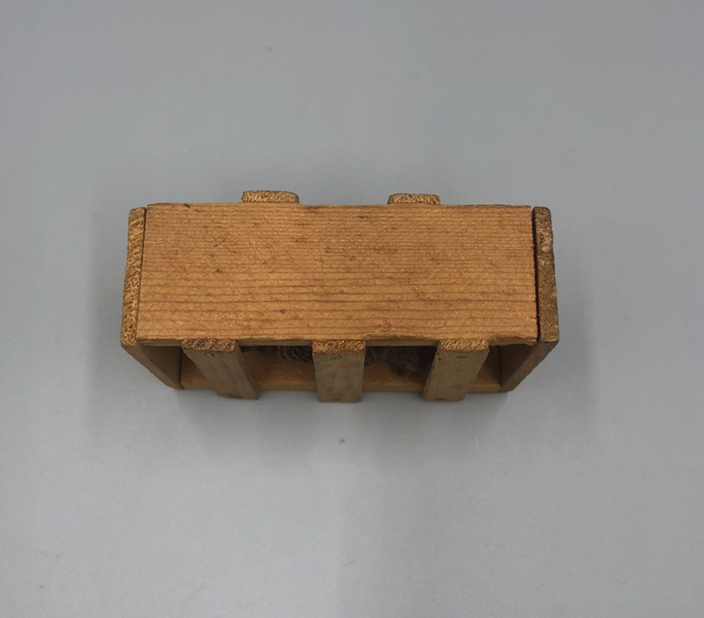 Good Luck Bear in Wood Crate Souvenir Yellowstone Park w/ Thomas Jefferson Stamp