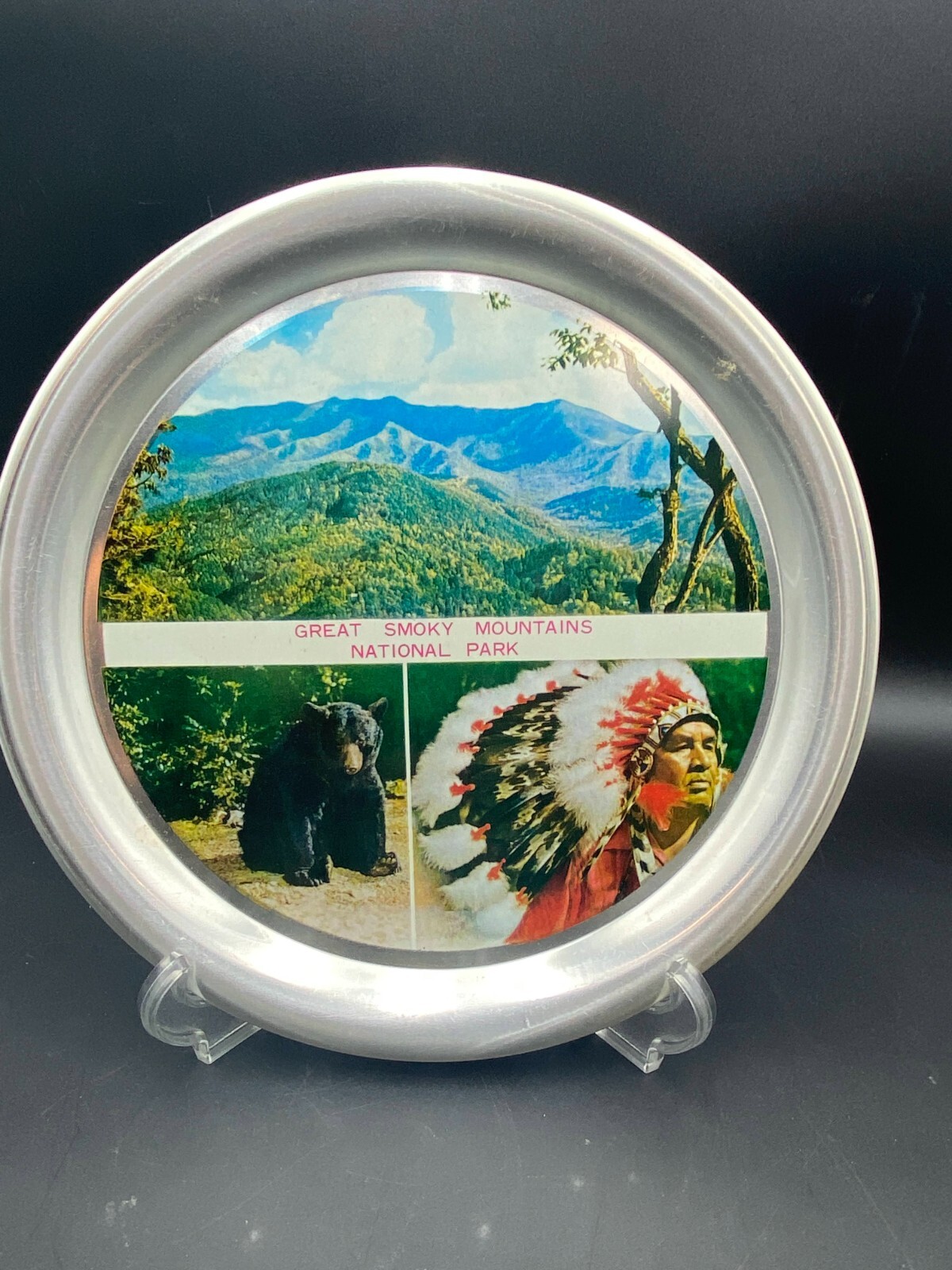 Vintage Souvenir Aluminum Tray ~Great Smoky Mountains National Park ~ Cherokee