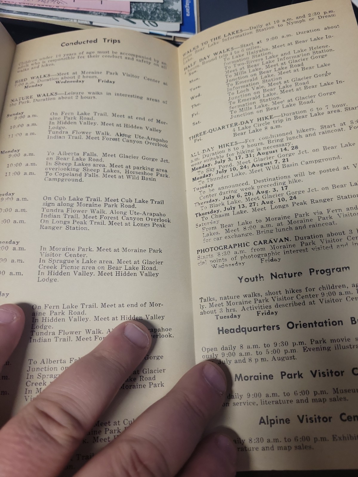 Rocky Mountain National Park 1967 Program Of Activities