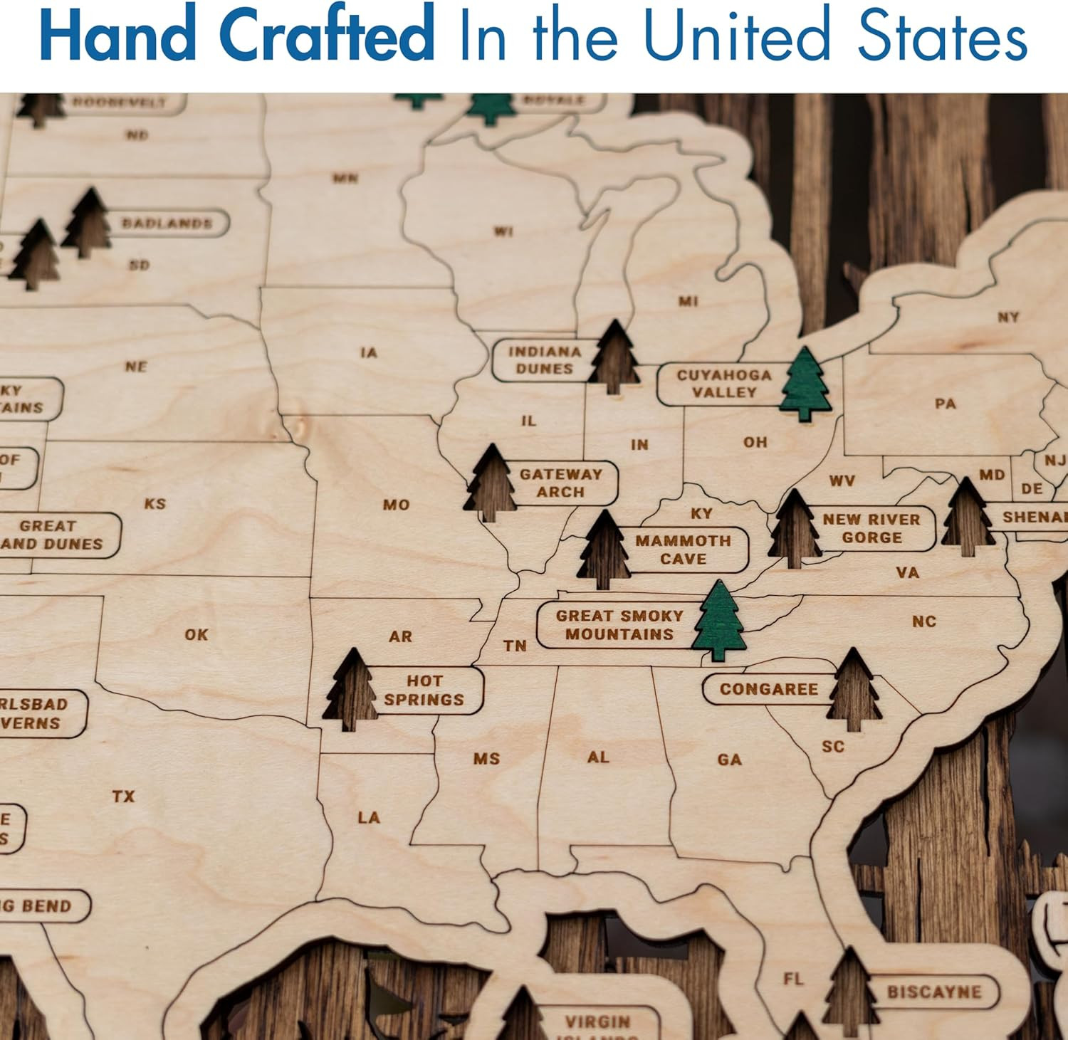 Wooden National Park Map with Push Pin Travel Tracker – All 63 Parks Checklist –