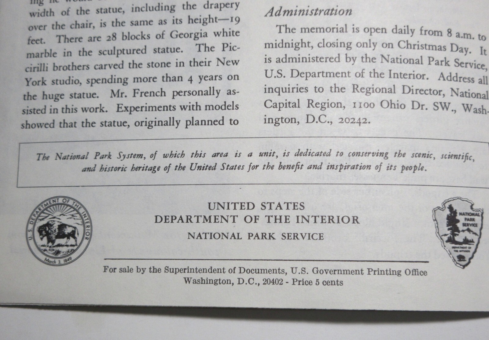 1964 Lincoln Memorial Visitors Guide Washington DC – National Park Service