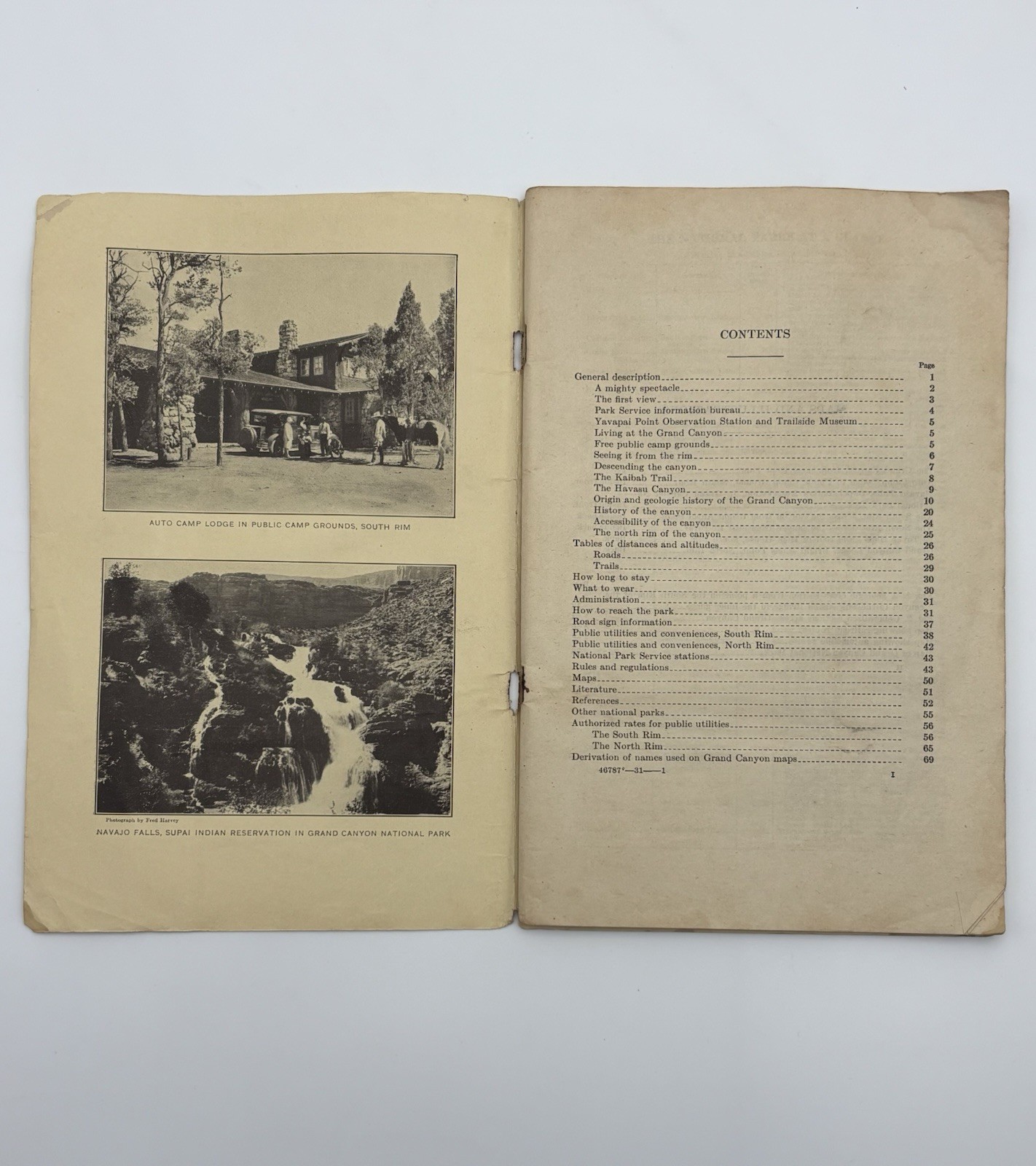 1931 Grand Canyon Department of the Interior Travel Guide Maps and Fred Harvey