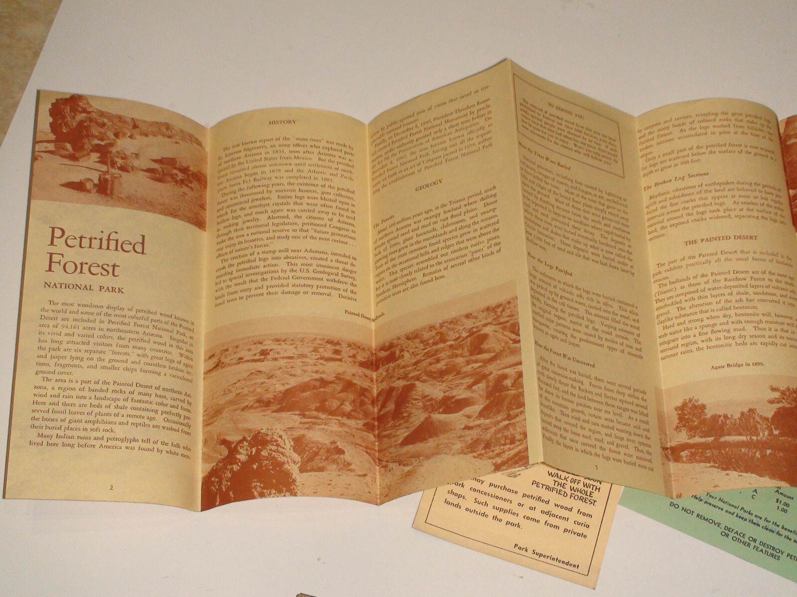 1963 Petrified Forest National Park Arizona Brochure w/ stamped 15 day permit
