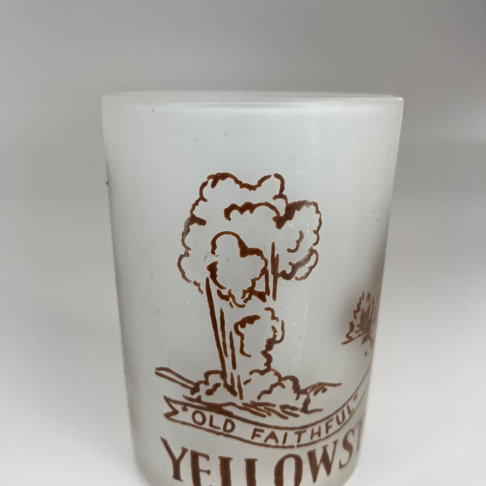 Yellowstone Souvenir Frosted Glass Toothpick Holder Old Faithful National Park