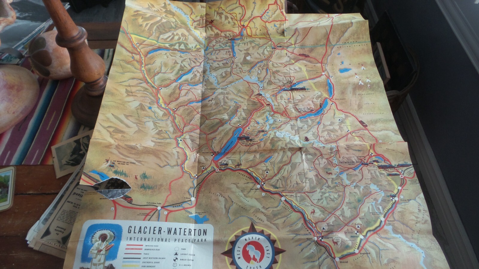 1952 Vintage GLACIER NATIONAL PARK Brochure, Fold Out Map, Great Northern RW