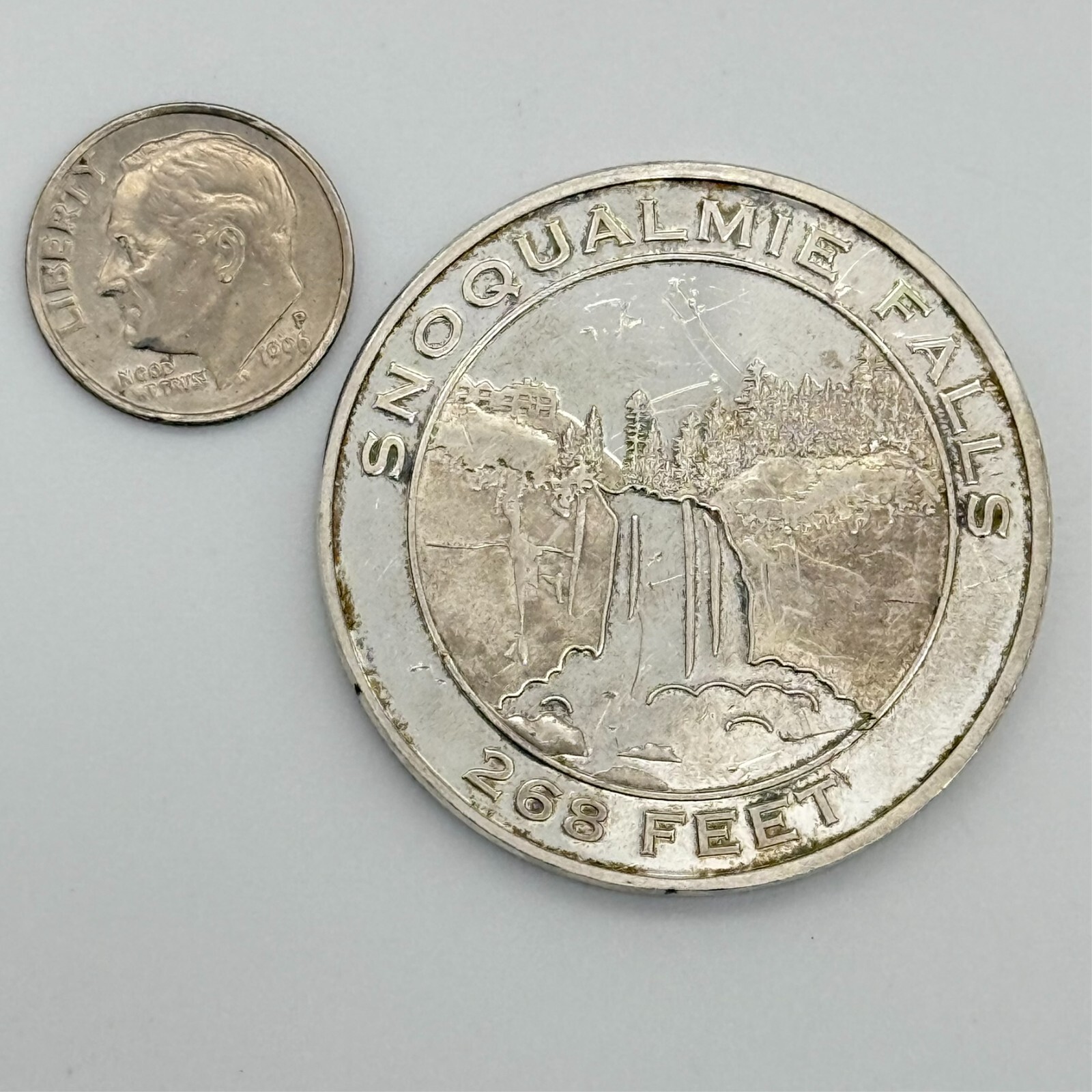 Rare Snoqualmie Falls Silver Tone 40mm Token, Salish Lodge Washington State