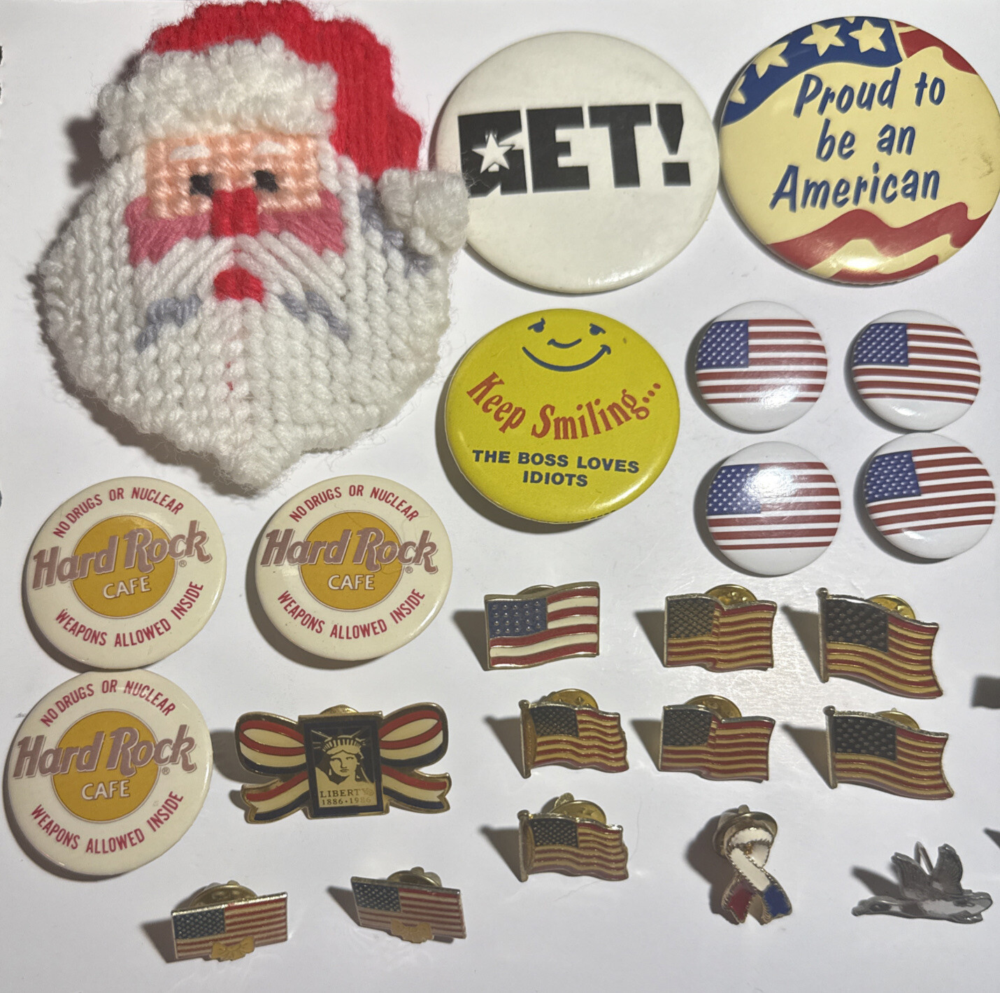 Vintage Lot of 33 Assorted Pinback Buttons and Pins Various Sizes & Styles E16