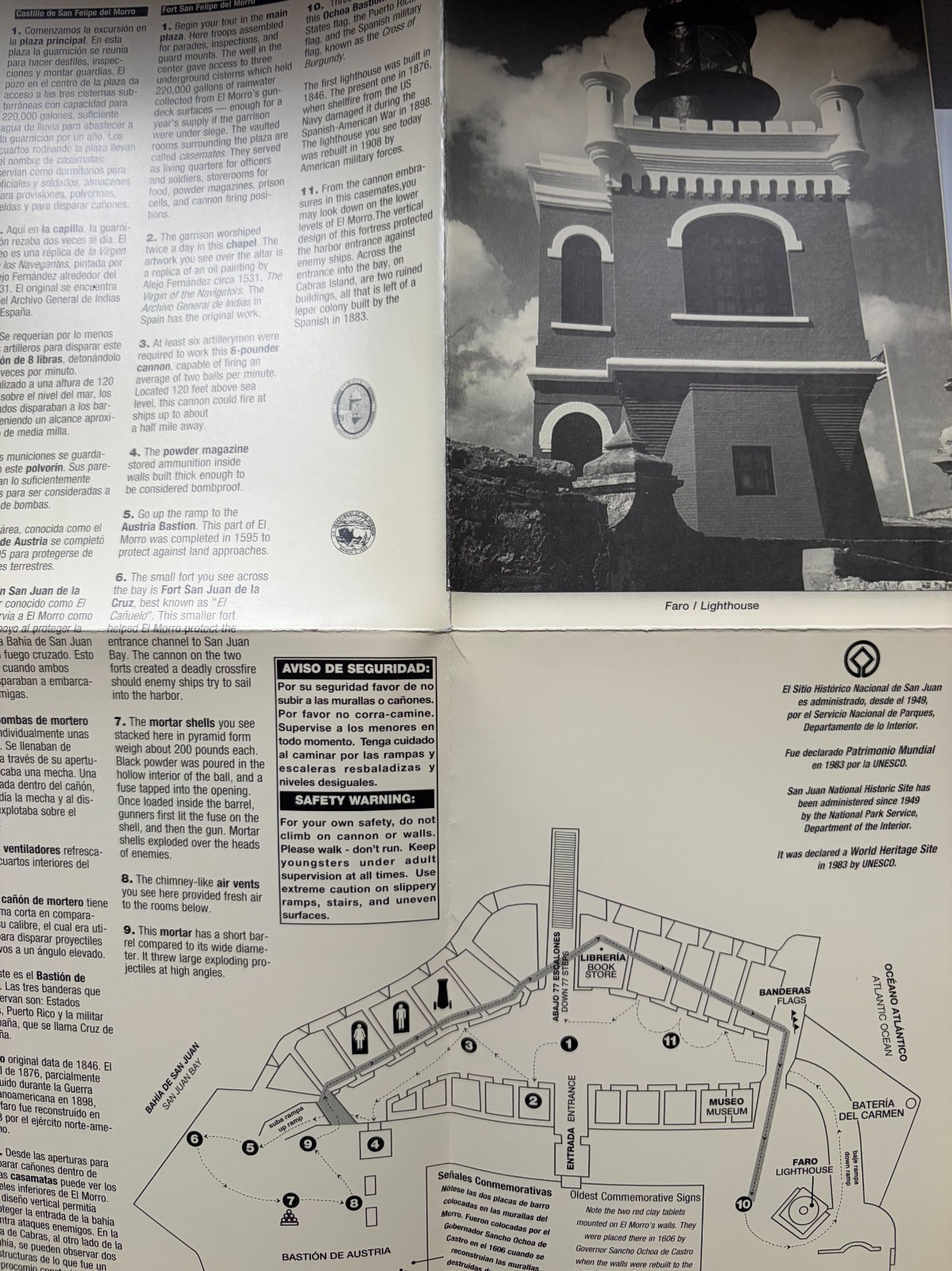 CASTILLO de SAN FELIPE del MORRO NATIONAL. PARK BROCHURE MAP Spanish English