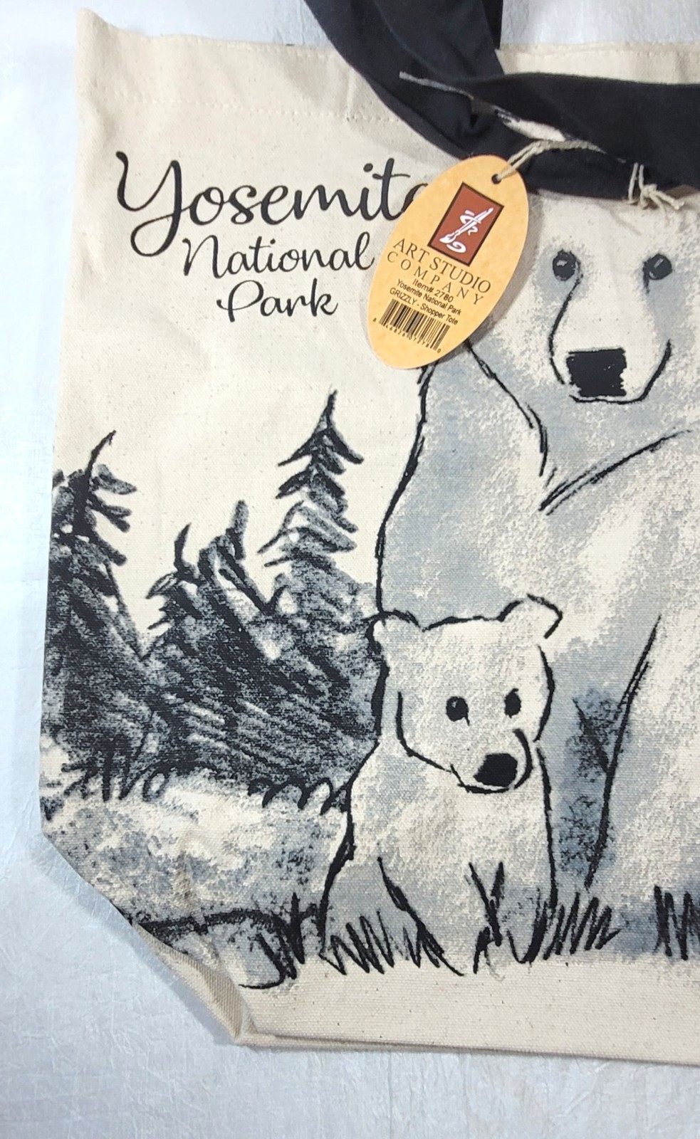 2 Large Yosemite National Park Grizzly Bear Canvas Shopper Totes 15″ Tall x 18″W