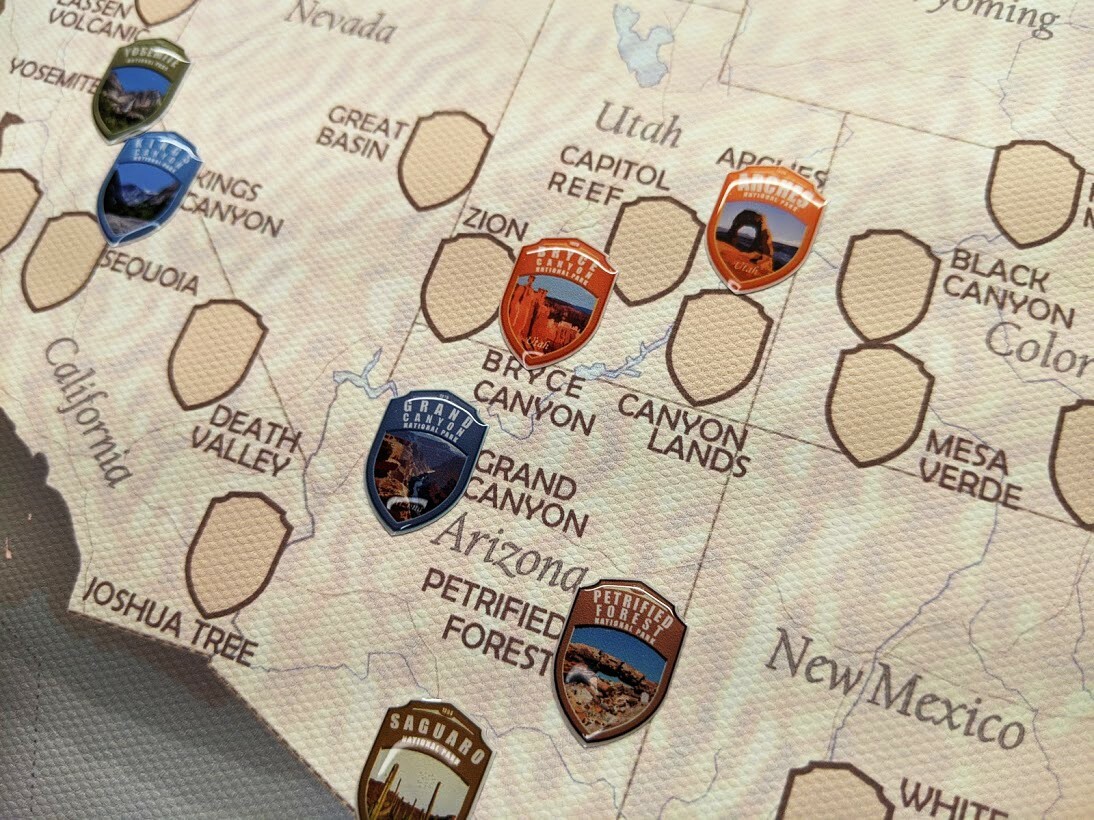 National Parks Map Push Pin and 3D Domed