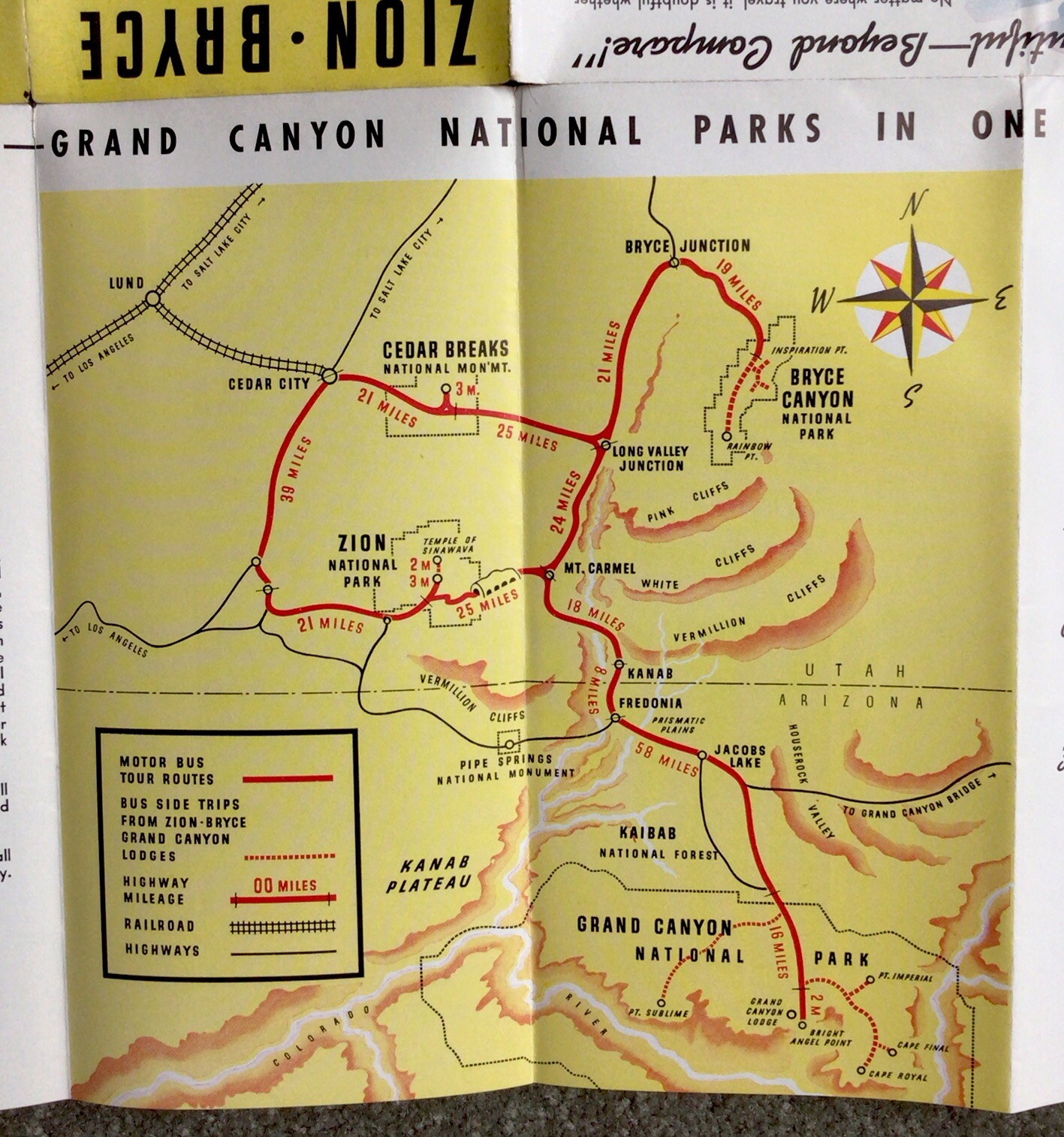 1951 Travel Tourist Brochure Zion Bryce Grand Canyon National Parks With Map