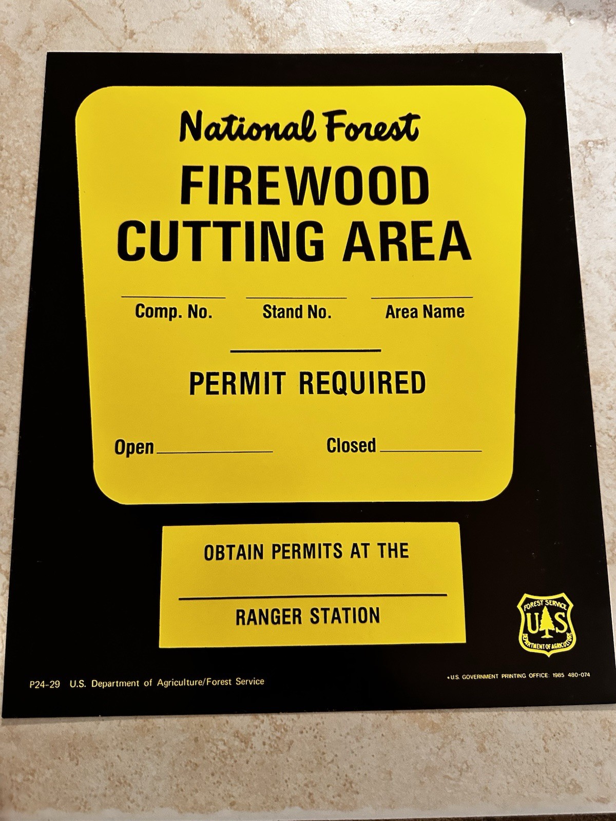Vintage 1985 USFS Forest Forestry Service ”FIREWOOD CUTTING AREA” Cardstock Sign